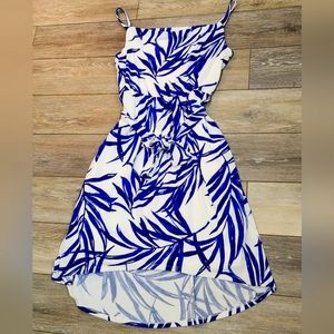 Ann Taylor blue and white spaghetti strap high low cocktail dress